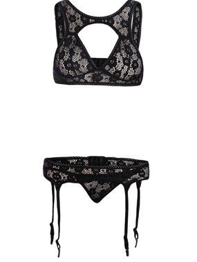 Black Lace Bralette and Garter Set